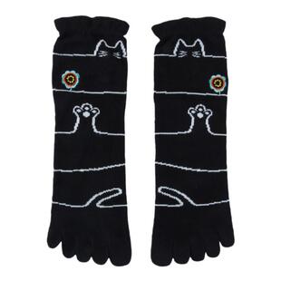 内田宽口不勒女五指袜纯棉春秋冬堆堆袜刺绣提花个性可爱五指袜子