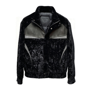 欧货轻奢潮牌金丝绒男士鹅绒羽绒服25冬新款真皮拼接时尚修身外套