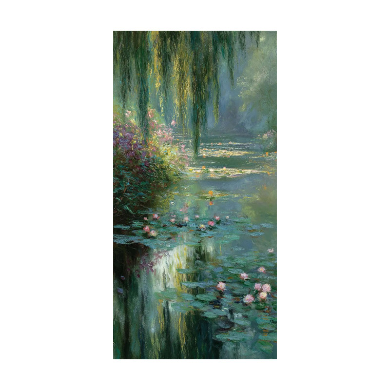 可班手绘油画柳岸清塘玄关装饰画
