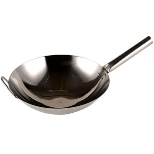 家用不锈钢炒菜锅厨师用炒菜锅饭店专用猛火灶专用炒菜锅大号40cm