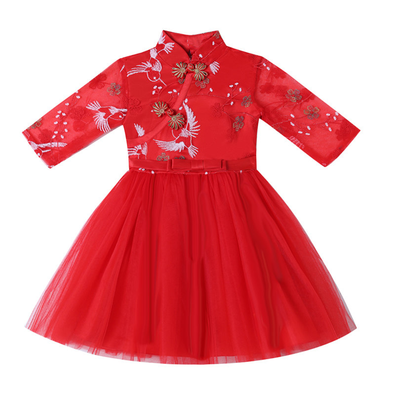 女童公主裙高端蓬蓬纱裙旗袍连衣裙中国风宝宝生日周岁礼服演出服