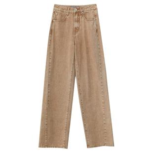 Amii复古洗水做旧彩色棉质牛仔裤女春秋款宽松阔腿裤直筒休闲长裤