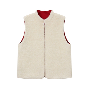 如意连云【吉槿】冬款双面穿醋酸提花羊毛马甲女新中式玉石扣背心