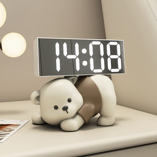 奶油风时钟摆件闹钟客厅钟表桌面装饰品创意电子钟电视柜台式摆放