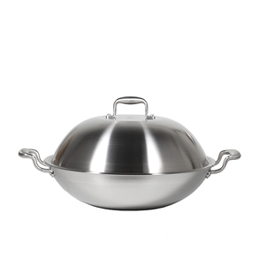 大炒锅！LF 德国品质304不锈钢三层钢家用商用大炒锅 双耳 38