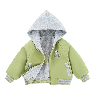 正品史努比童装男童短款厚外套2025秋冬装儿童双面穿棉衣连帽卫衣