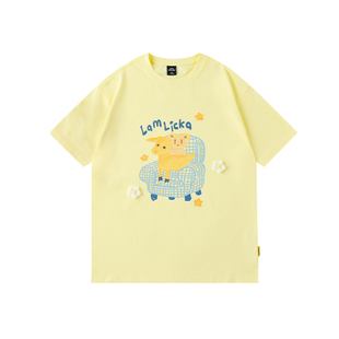 LAMLICKA凉感童趣印花多巴胺短袖男夏季美式潮牌休闲宽松黄色t恤