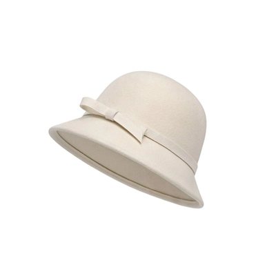 羊毛呢赫本风千金帽子女百搭秋冬白色法式礼帽2026新款渔夫盆帽