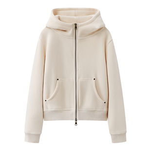 拉夏贝尔/La Chapelle双拉链连帽加绒卫衣外套女春季新款宽松上衣