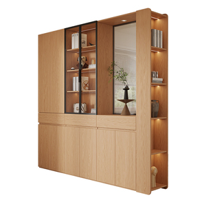 政补定制实木鞋柜家用门口靠墙入户玄关柜橡木色玻璃门客厅隔断柜