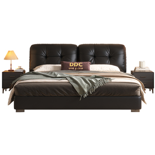 DDC意式极简真皮床黑色主卧大床现代简约泡芙软包双人床2026新款