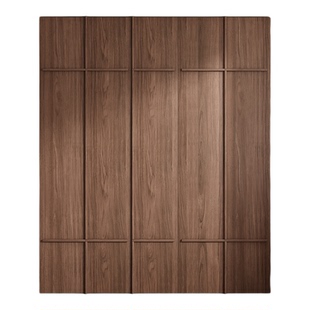 木兜家具骨骼线衣柜黑胡桃木色实木大衣柜家用中古风复古卧室衣橱