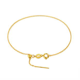 通体18K金手链穿珍珠针式链子AU750彩金白金十字链细款可调节脚链