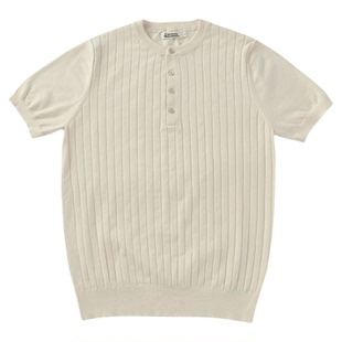 柴米亨利领针织T恤男士短袖全棉休闲打底衫美式复古阿美咔叽夏季