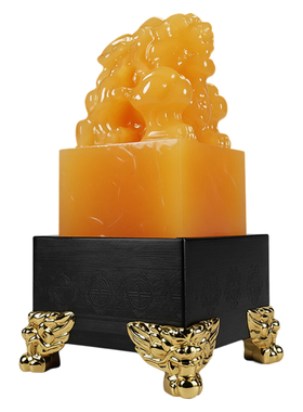 天然黄玉貔貅玉玺招财镇宅摆件