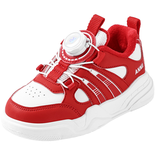 安奈儿男童运动鞋2026新年限定款儿童红色鞋子冬季加绒女童二棉鞋
