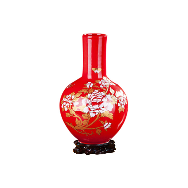 景德镇中国红插花小摆件陶瓷器