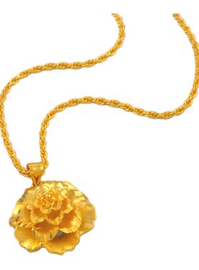 16克~送妈妈老婆镀24K金色花朵吊坠麻花项链女款小众锁骨链秋冬款