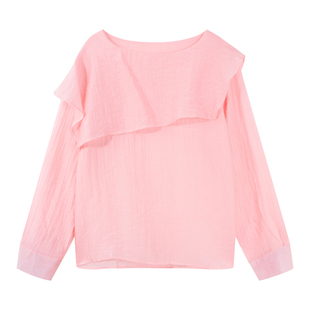 Rou8ao微胖大码女装法式气质百搭长袖衬衫早春胖MM显瘦荷叶边上衣