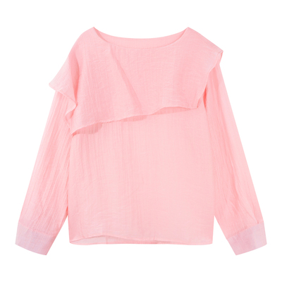 Rou8ao微胖大码女装法式气质百搭长袖衬衫早春胖MM显瘦荷叶边上衣