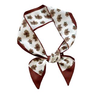 新款细窄长条小丝巾女复古百搭几何印花绑发绑包装饰飘带丝带发带