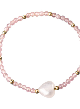 简约粉白水晶爱心手串吊坠百搭