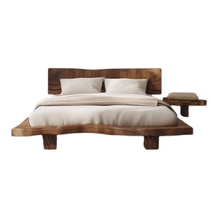 侘寂风原木风实木床大板双人大床榻榻米2026新款酒店民宿家具全套