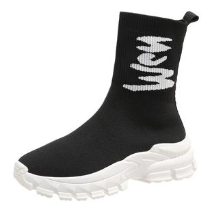 高帮袜子鞋女2025新款秋季弹力显瘦飞织袜靴运动休闲老爹厚底短靴