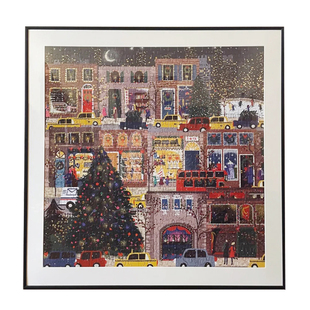 galinson圣诞金箔夜冬灯四季繁华方形拼图相框双层卡纸铝合金画框
