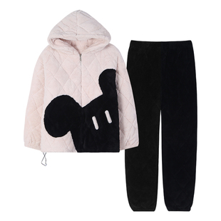 古今睡衣女款珊瑚绒夹棉冬季三层加厚牛奶绒保暖家居服套装可外穿