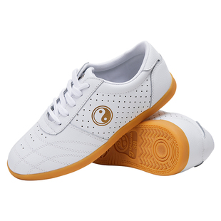 新款太极鞋女真皮牛筋底练功鞋男款太极拳八段锦专业武术鞋运动鞋