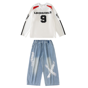 街舞儿童潮服男童酷帅T恤牛仔裤嘻哈hiphop舞蹈女团爵士舞演出服