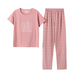 夏天夏款纯棉可爱睡衣女夏短袖长裤薄款全棉家居服可外穿夏装套装