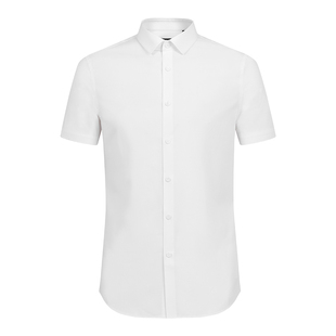 BONI/堡尼春夏新品商务条纹八字领衬衣纤维混纺短袖衬衫GN311A11B