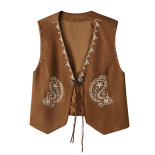 波西米亚刺绣铆钉小马甲背心女春季旅行度假穿搭异域风麂皮绒马夹