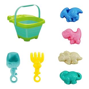 假期外出便携折叠桶沙滩玩具鳄鱼螃蟹手提桶可爱铲子耙子模型工具