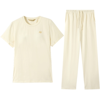 秋鹿纯棉抑菌睡衣带胸垫三件套