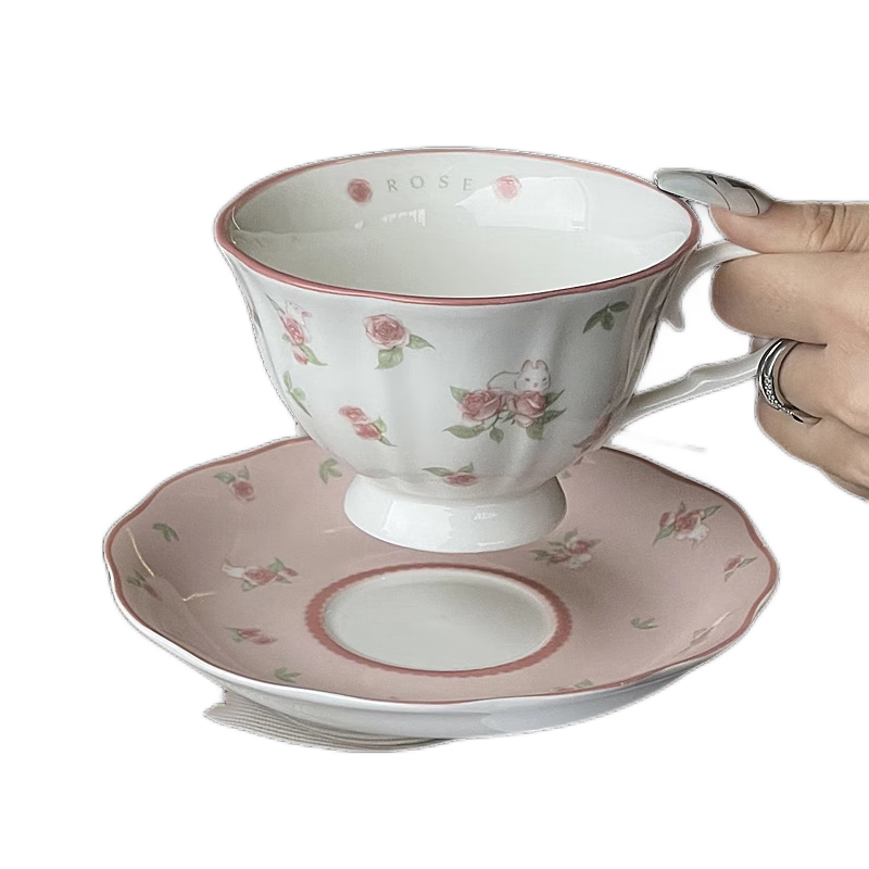 陶瓷咖啡杯可爱粉红色兔子小碎花