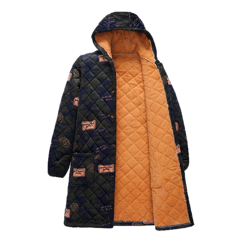 加厚加绒加大工作服夹棉家居服保暖防寒冬季三层耐脏加肥棉衣男士