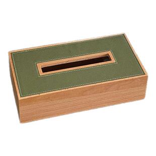 侘意思“H私宅”马鞍皮橄榄绿丹麦白桦木纸巾盒样板房高端抽纸盒
