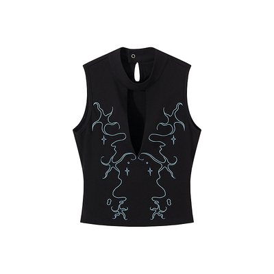 AE30 Saint 刺绣双层胸前镂空新中式背心修身上衣 2025SS