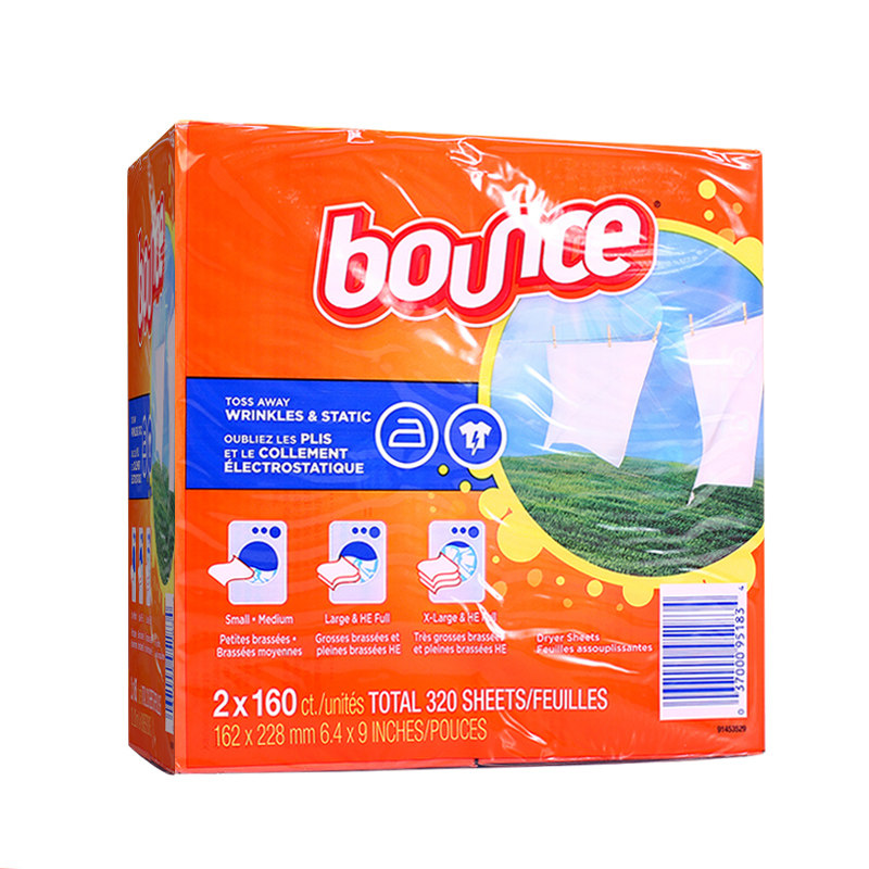 美国进口Bounce邦氏四合一柔顺纸香衣纸烘干机用160片香味留香剂