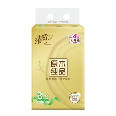 清风原木纯品1提3包家庭用纸擦手