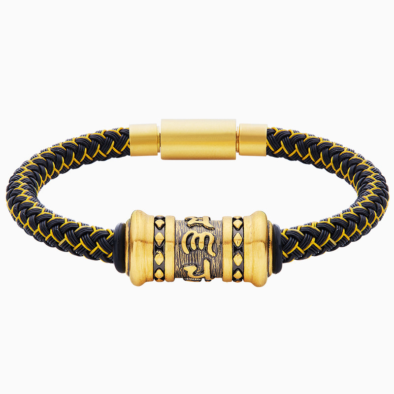 黑金转轮金转筒黄金手链男士六字真言转运珠女款足金转金轮男女款