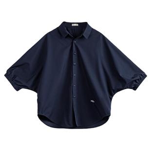 马登美式七分袖宽松上衣蝙蝠袖衬衫休闲透气立领外套可叠穿春女士