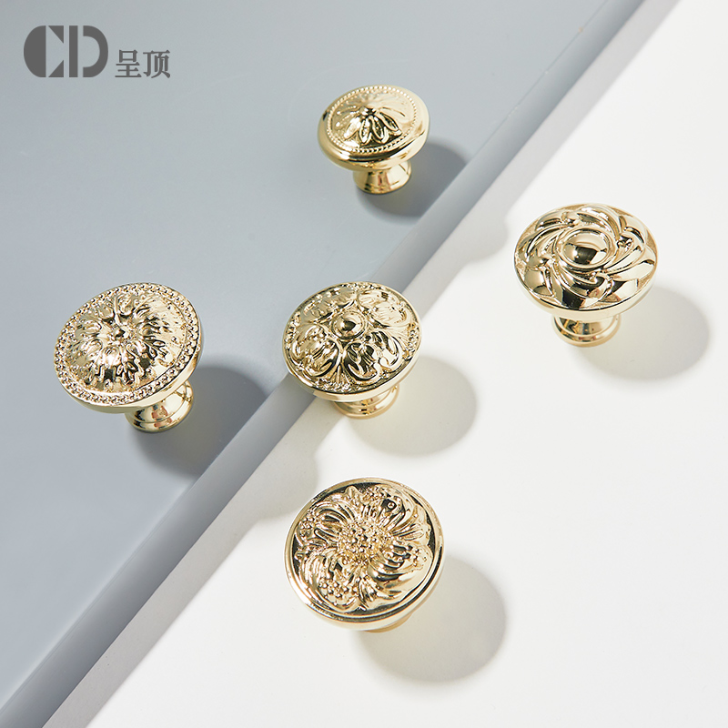 金色拉手黄铜抽屉厨房橱柜法式现代简约单孔美式衣柜门鞋柜小把手