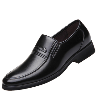 冬季男士皮鞋真皮加绒棉鞋套脚商务休闲内增高男鞋6cm中年爸爸鞋8