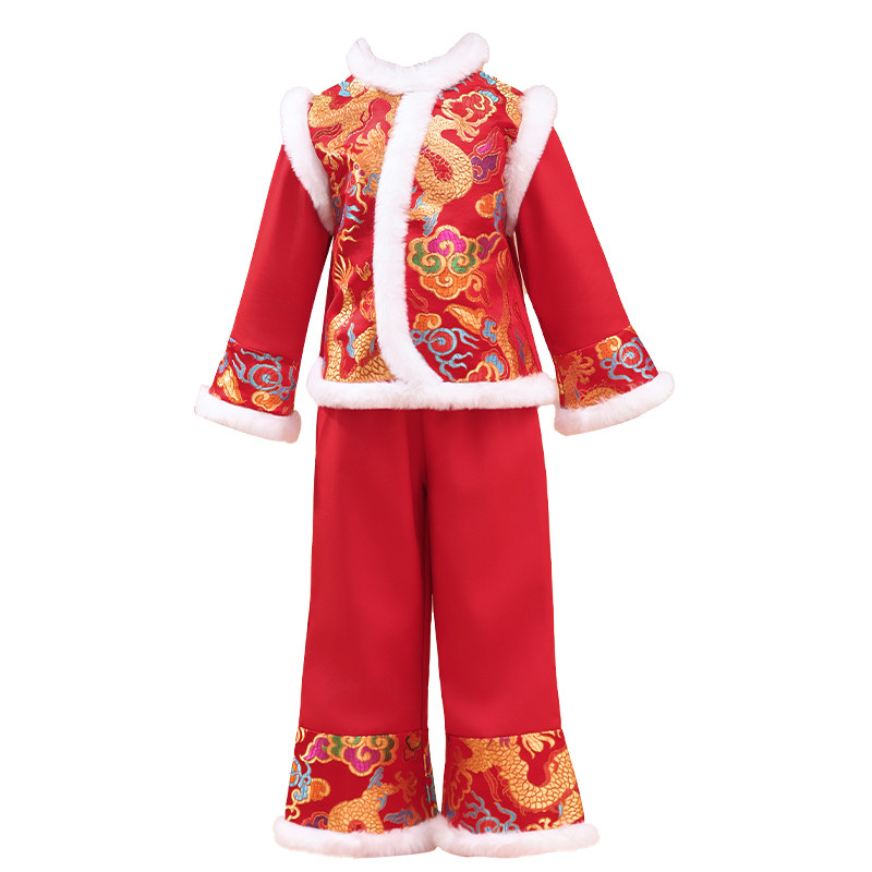 元旦儿童喜庆演出服中国风民族男女幼儿园新年拜年服开门红表演服