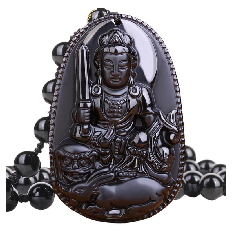 属兔天然黑曜石守护神吊坠黑曜石