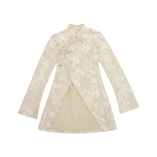 哟酷酷(人间清欢)秋季小众设计新中式提花旗袍女盘扣鎏金上衣女